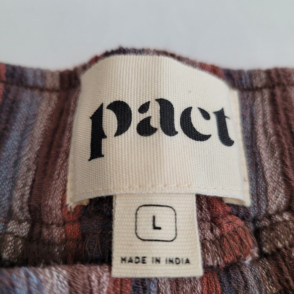 Pact Pants Woman Large Brown Striped Organic Cotton Cropped Gauze Boho - Picture 5 of 15